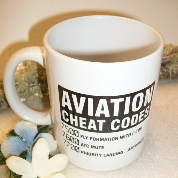 SOLD! AVIATION CHEAT CODES  Ceramic Coffee Mug NEW 11 oz Student White Black - Picture 2 of 6